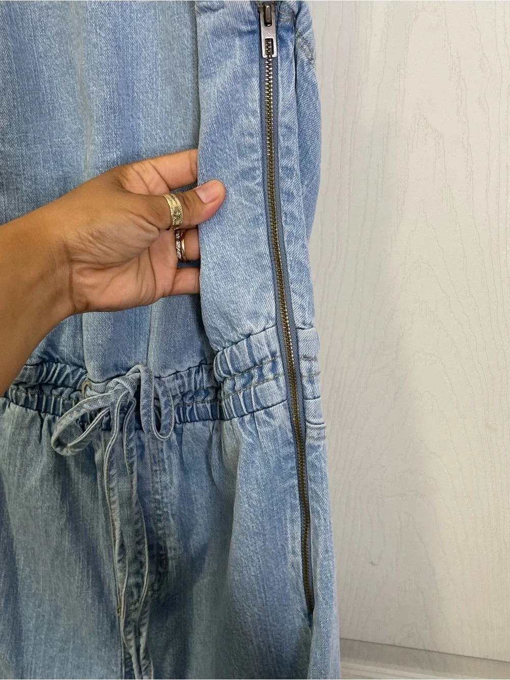 Abercrombie & Fitch High-Neck Linen-Blend Denim Balloon Leg Jumpsuit Sz Small - Picture 5 of 9